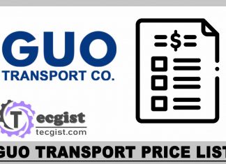 GUO Park Transport Price List 2025, Contact And Address GUO Transport Price List 2023
