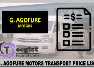 G. Agofure Motors Price List 2025, Contact And Address G. Agofure Motors Transport Price List